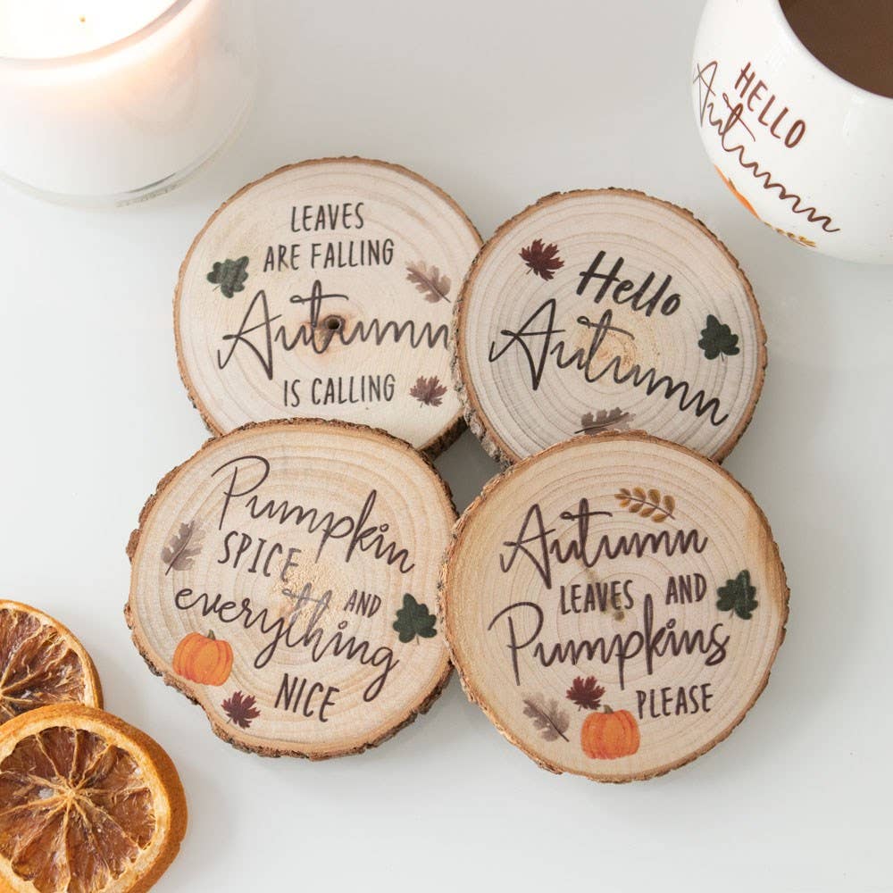 SD Hello Autumn Wood Slice Coaster Set