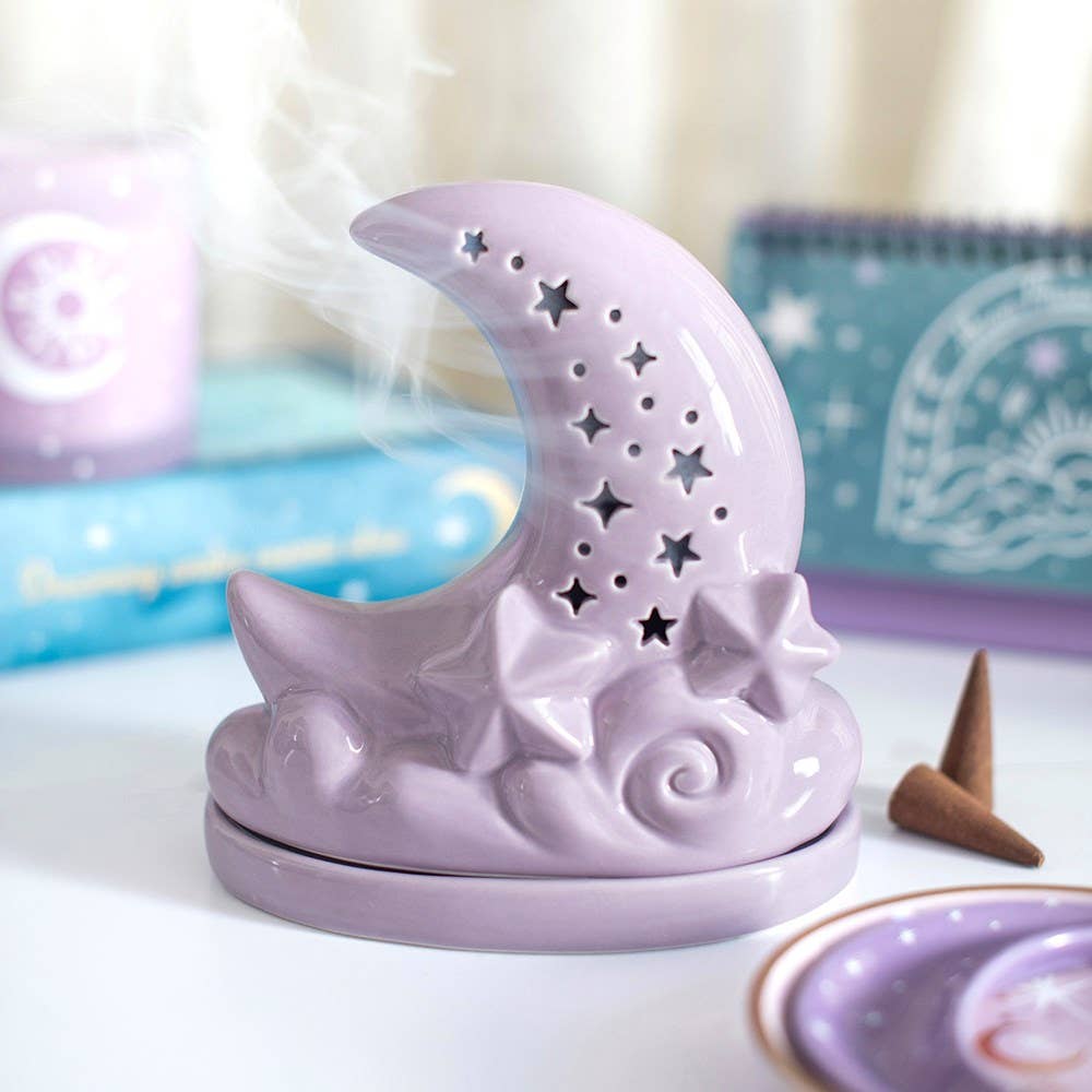 Something Different Purple Pastel Skies Moon Incense Cone Holder