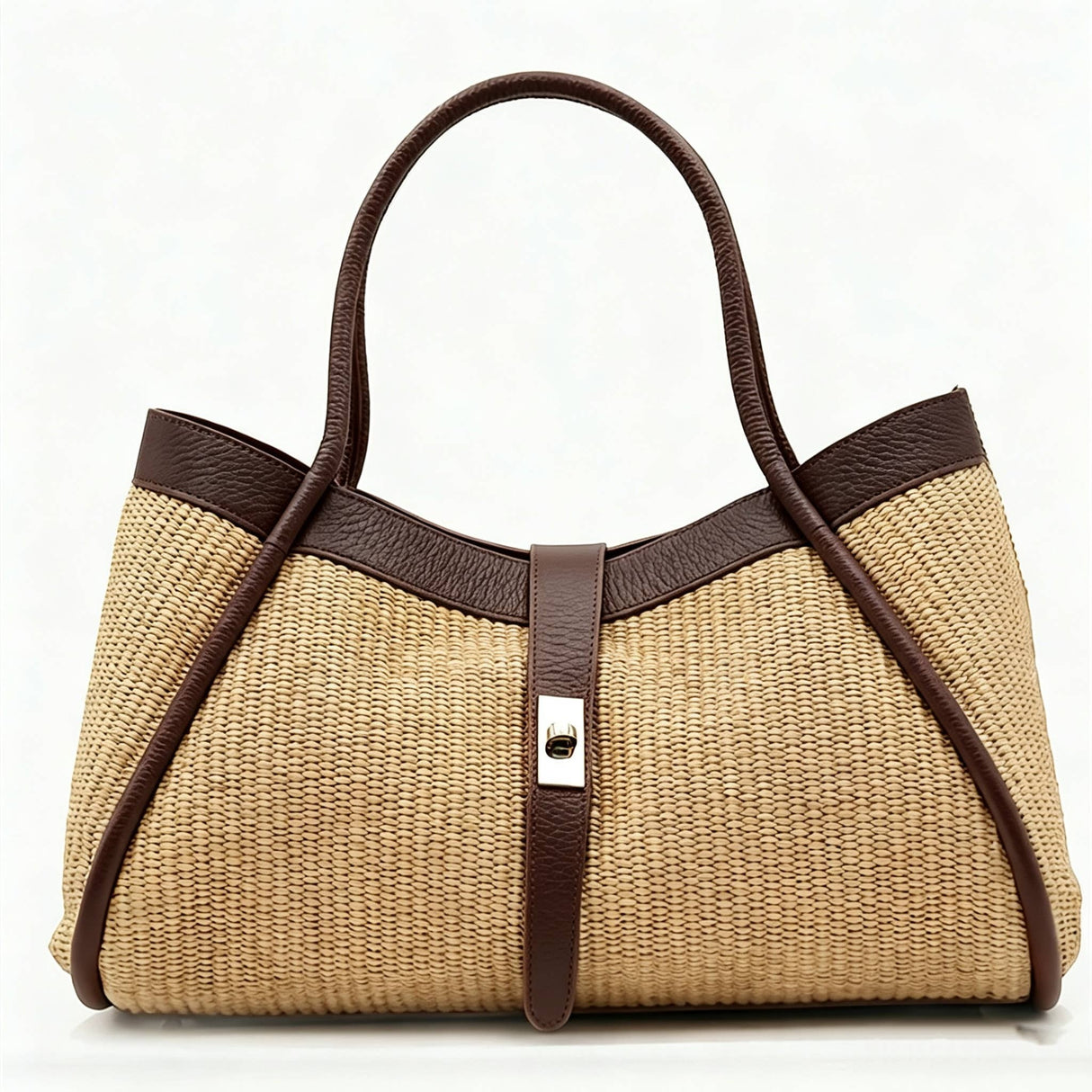 Nanabags Raffia Tote Bag with Leather Trim