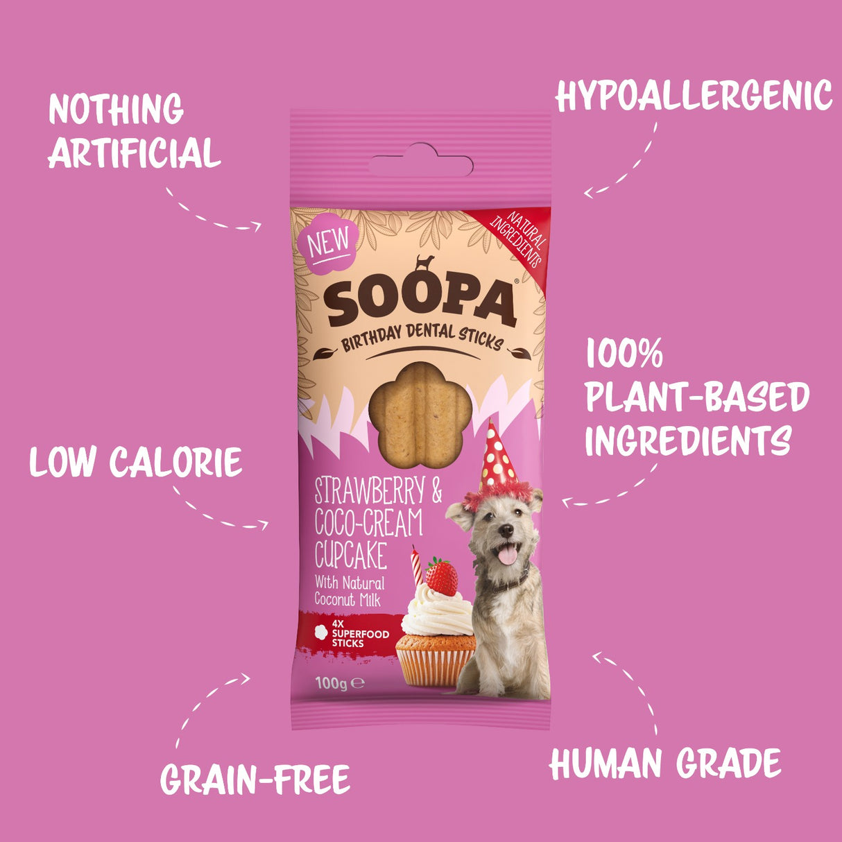 Soopa Strawberry & Coco-Cream Cupcake Dog Dental Sticks
