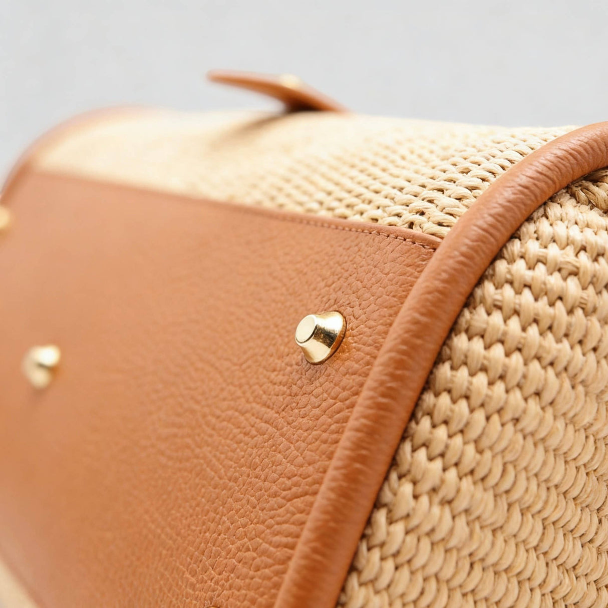 Nanabags Raffia Tote Bag with Leather Trim