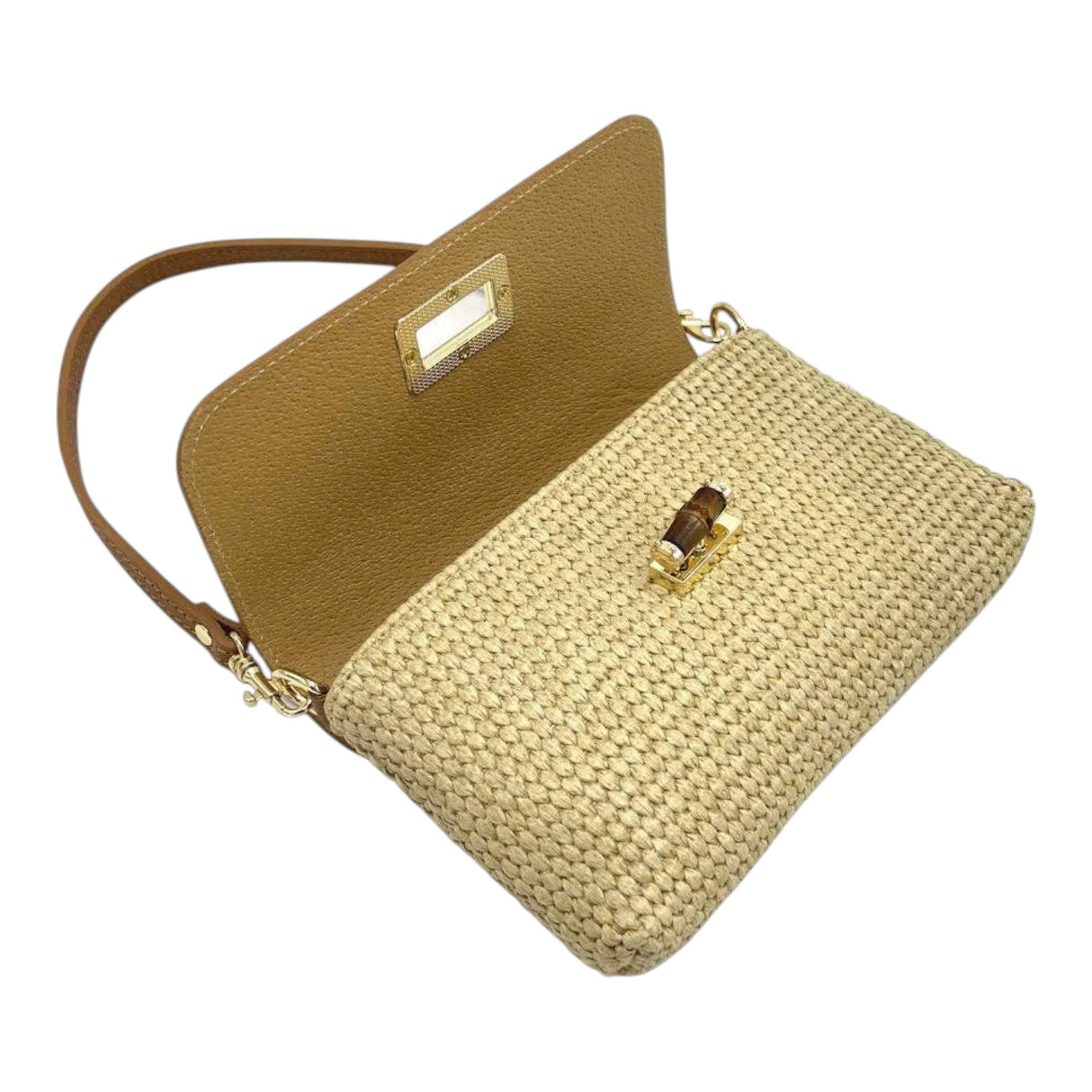 Suie Valentini Leather and Raffia Straw Mini Handbag with Chian