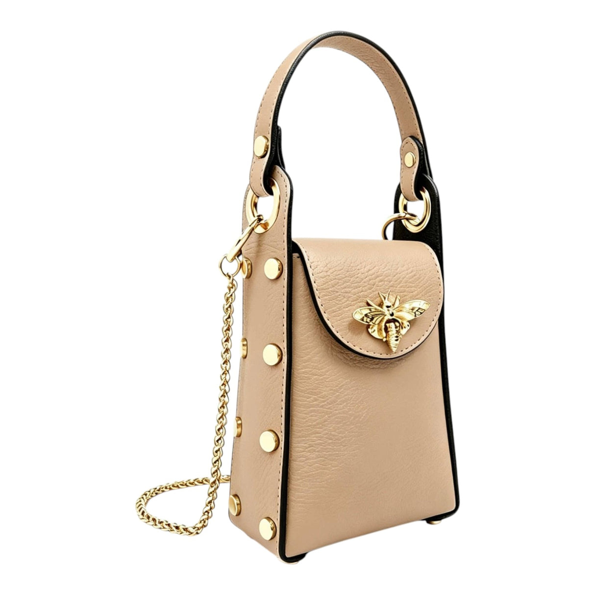 Nanabags Vertical Leather Mini Bag with Bee Detail