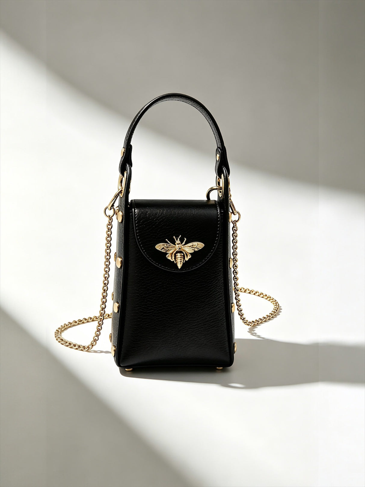 Nanabags Vertical Leather Mini Bag with Bee Detail