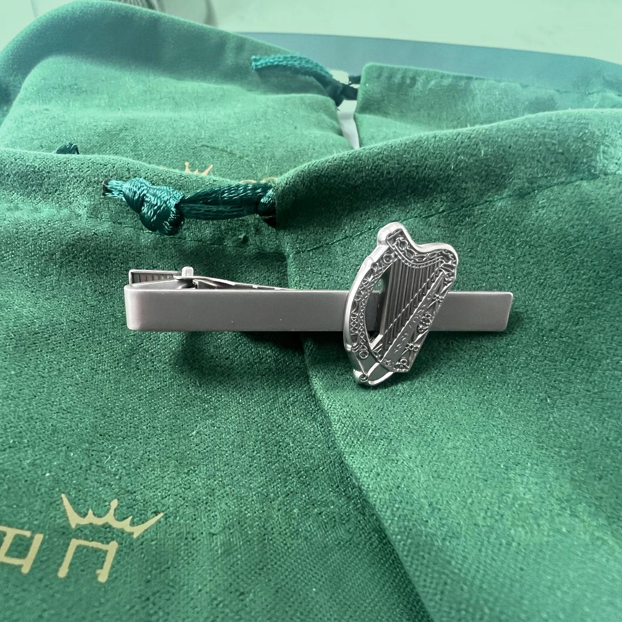 CastleKnock Designs Irish Harp Silver Plated Cufflinks Tie Clip and Suit Pin