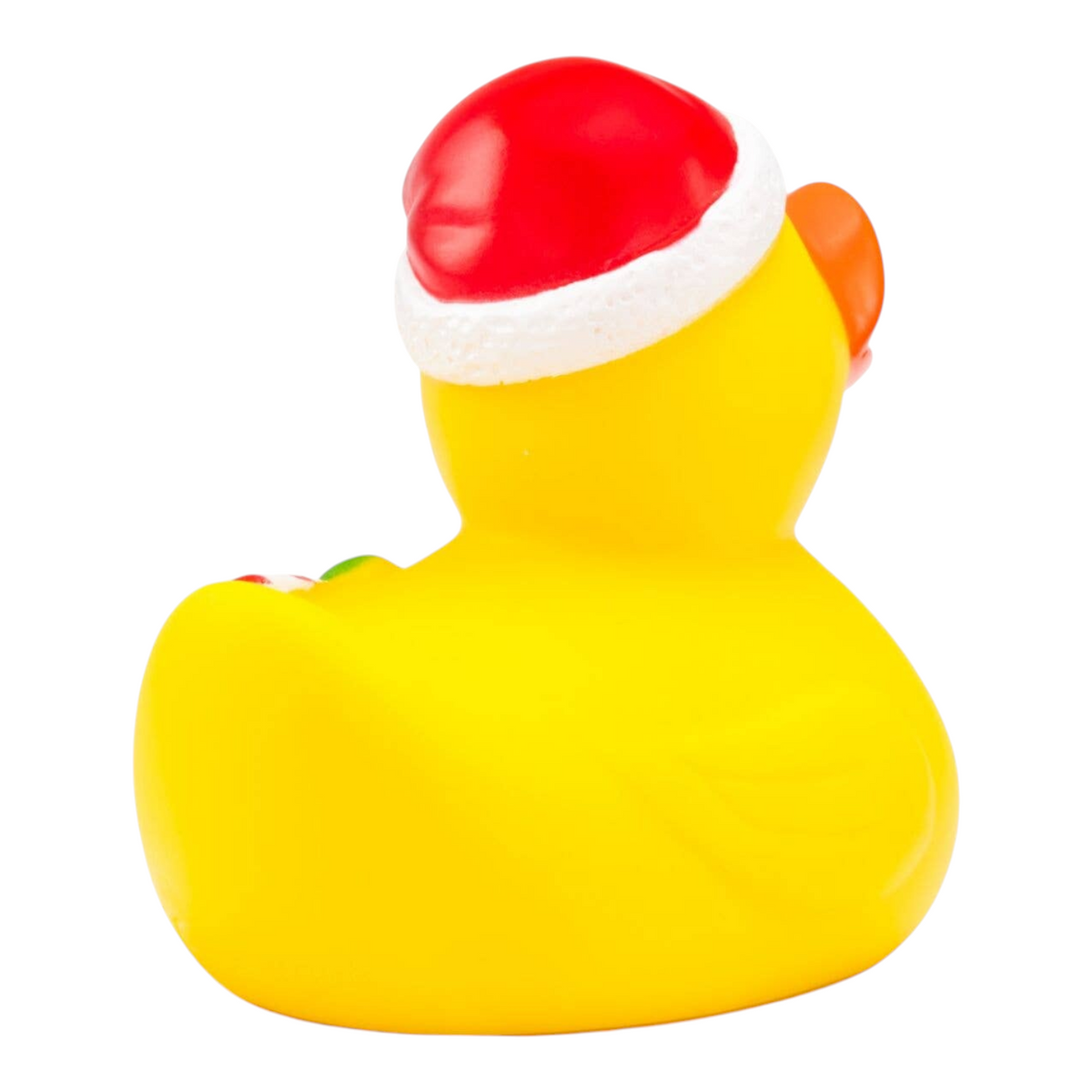 Connemara Country ROEMER WELLNESS Candy Cane rubber duck wearing a red Santa hat, viewed from the back.