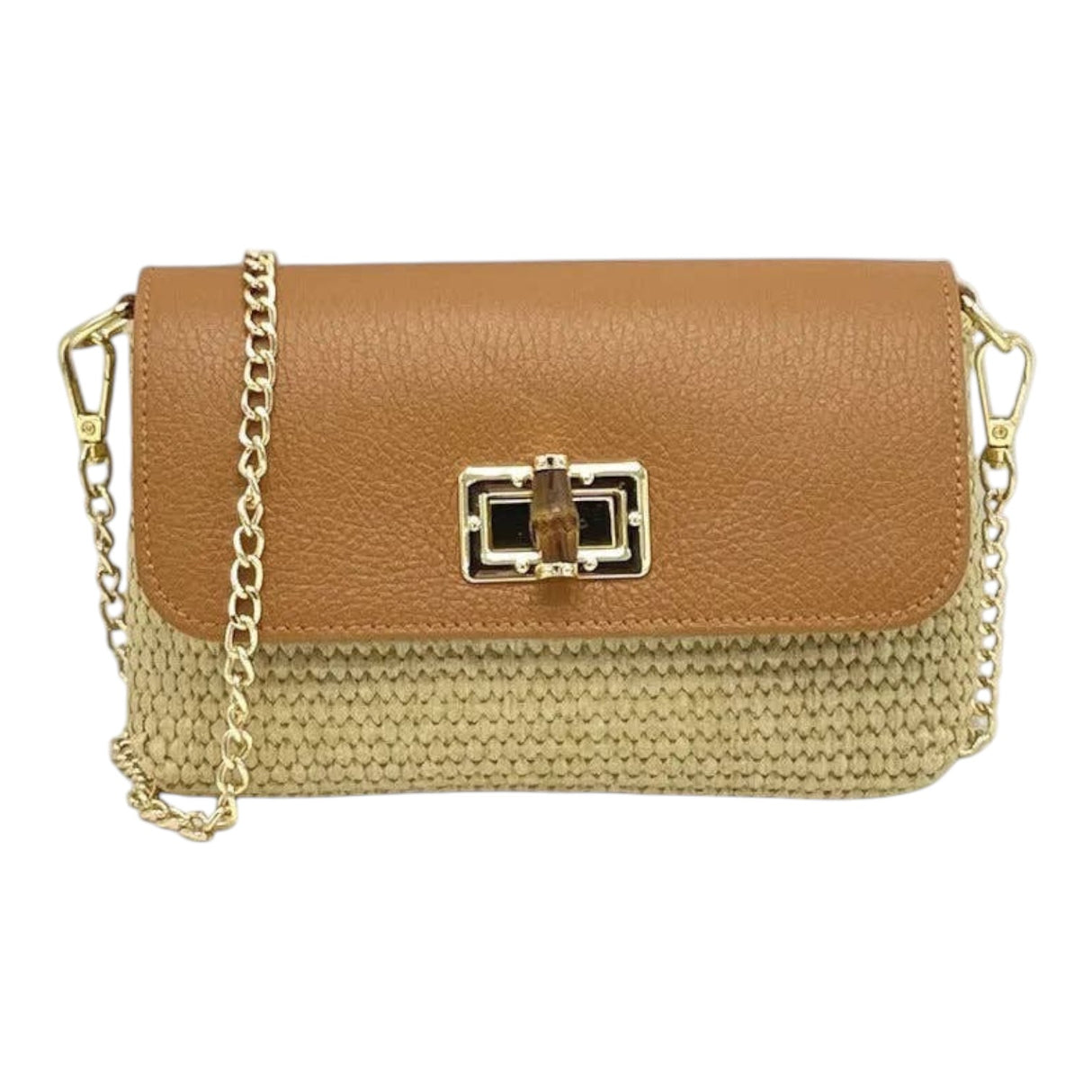 Suie Valentini Leather and Raffia Straw Mini Handbag with Chian