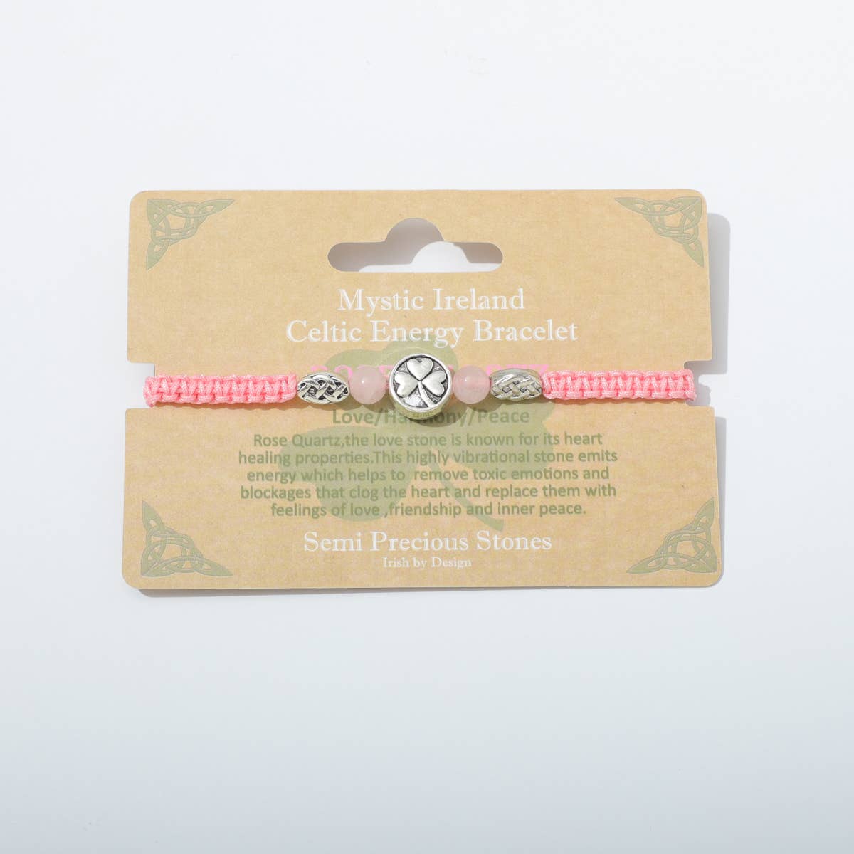 Celtic Ore Shamrock Rose Quartz Bracelet