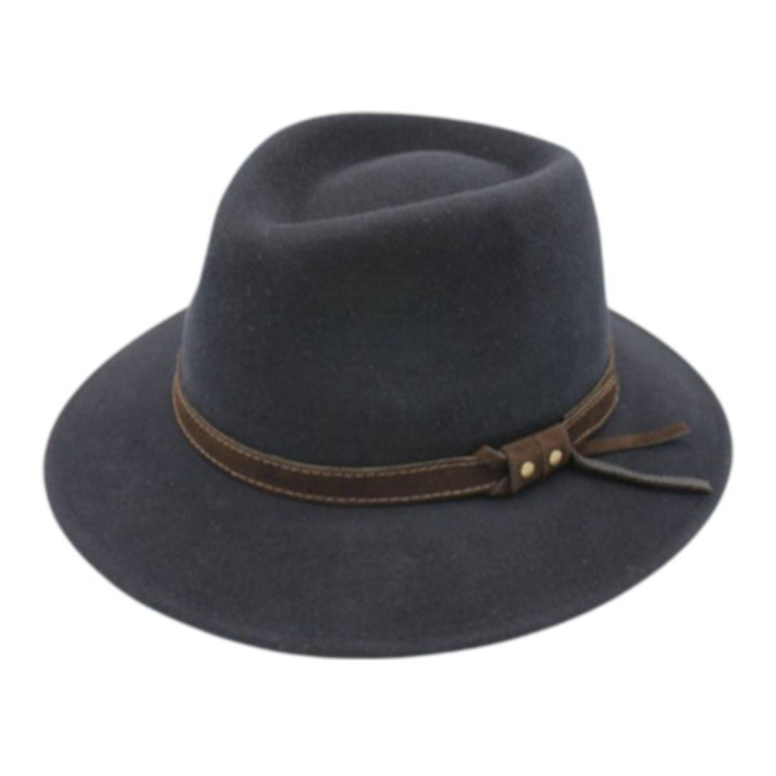 H Paris Waterproof Wool Fedora Hat with Belt Navy