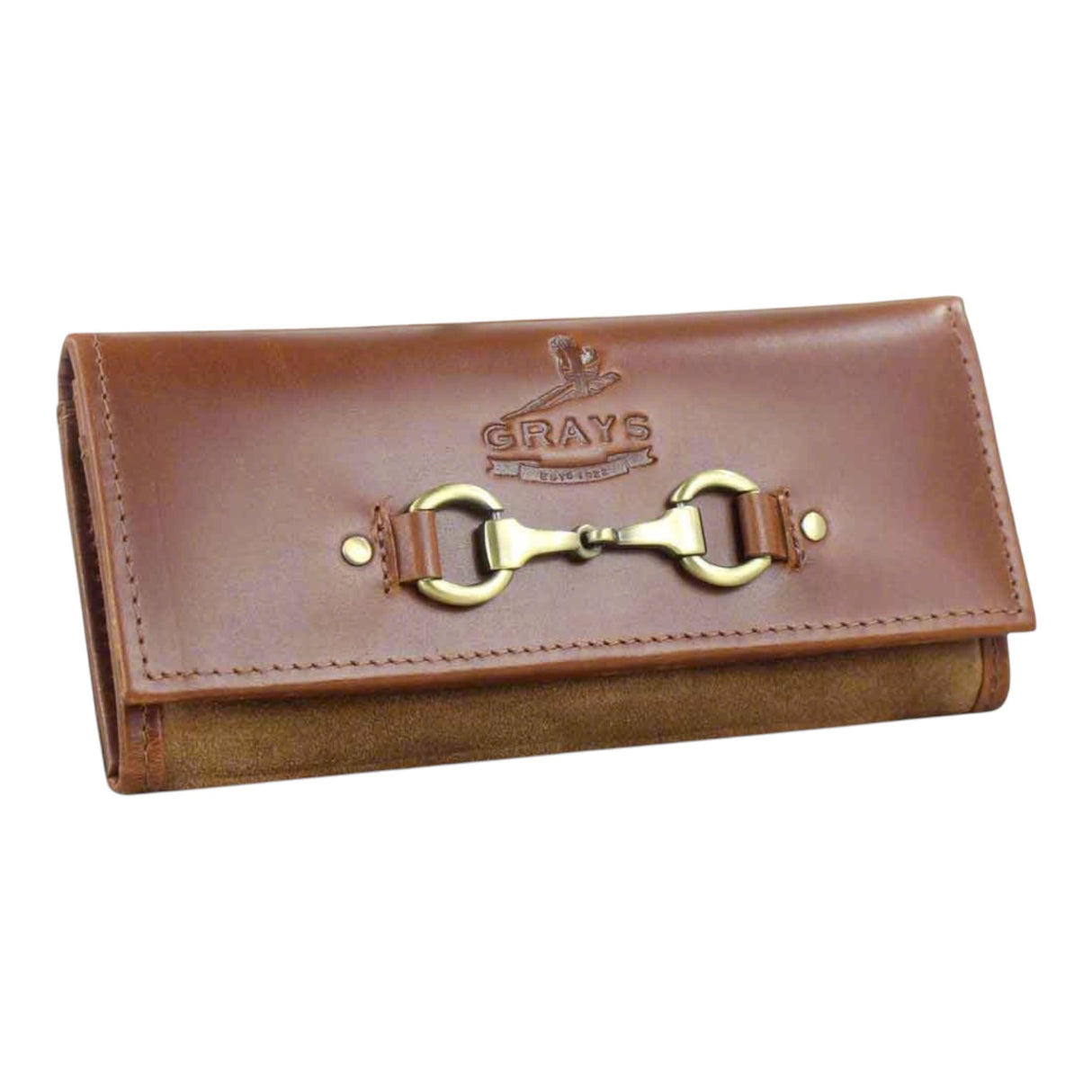 Grays 1922 Lily Snaffle Purse in Dark Tan and Suede