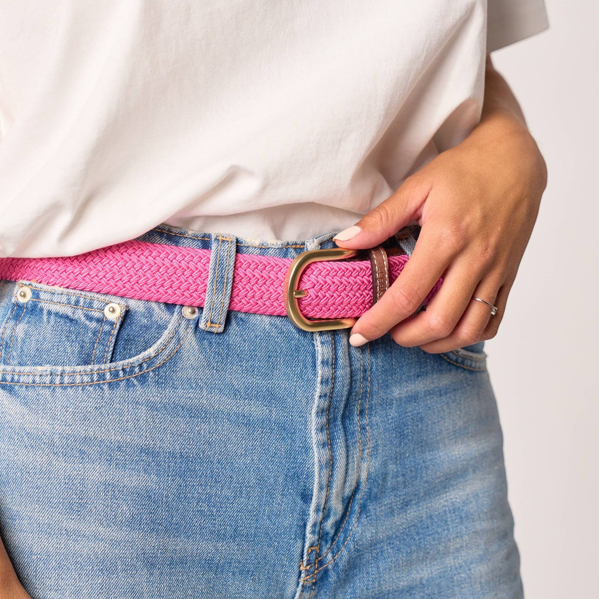 Billy Belt Women's Solid Elastic Braided Belt Pink