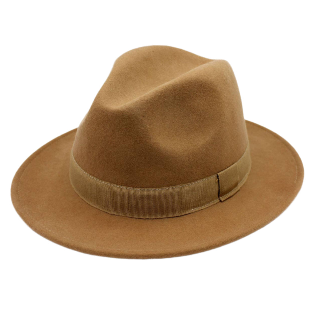 H Paris Waterproof Wool Fedora Hat with Ribbon Camel