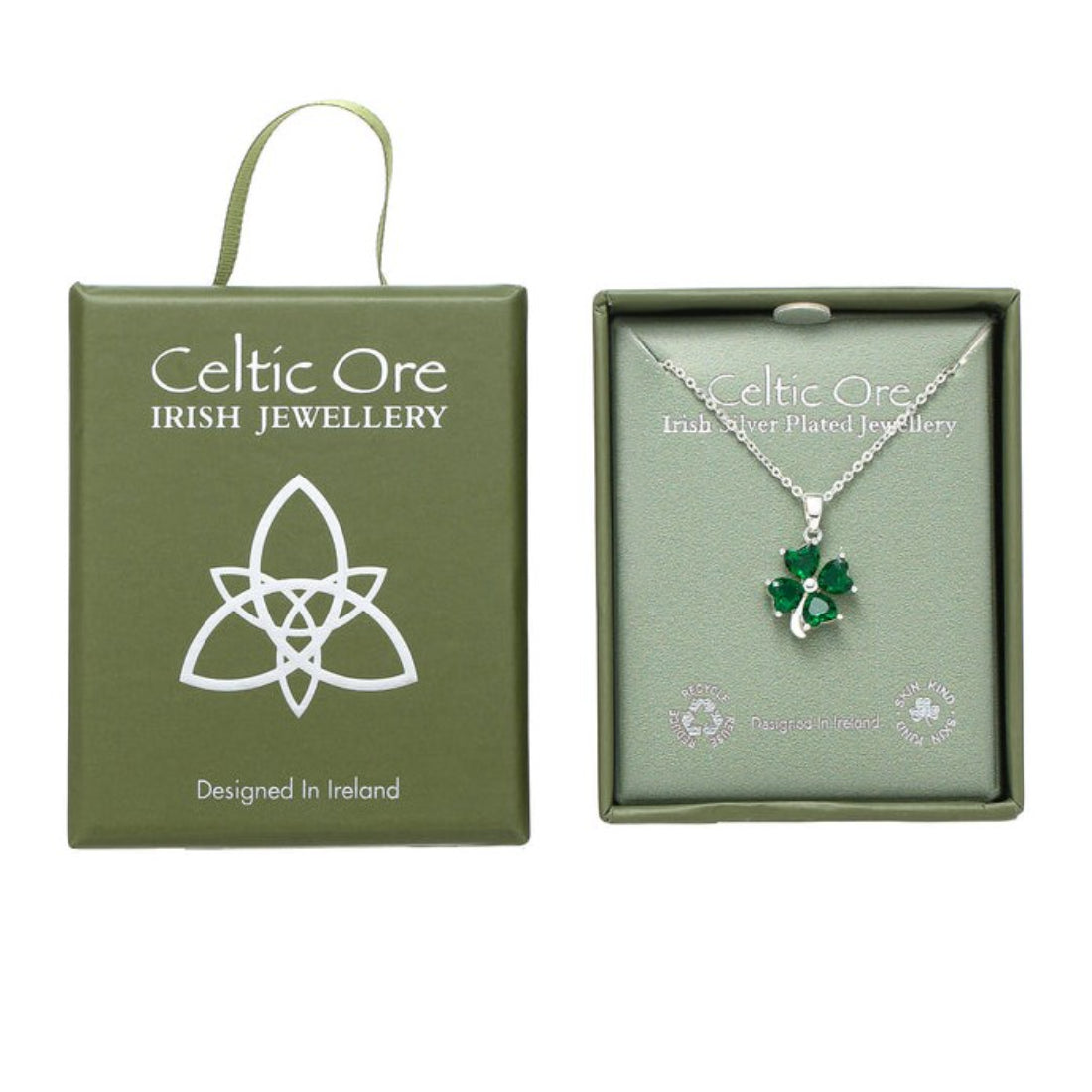 Celtic Ore 4 Stone Green Clover Necklace