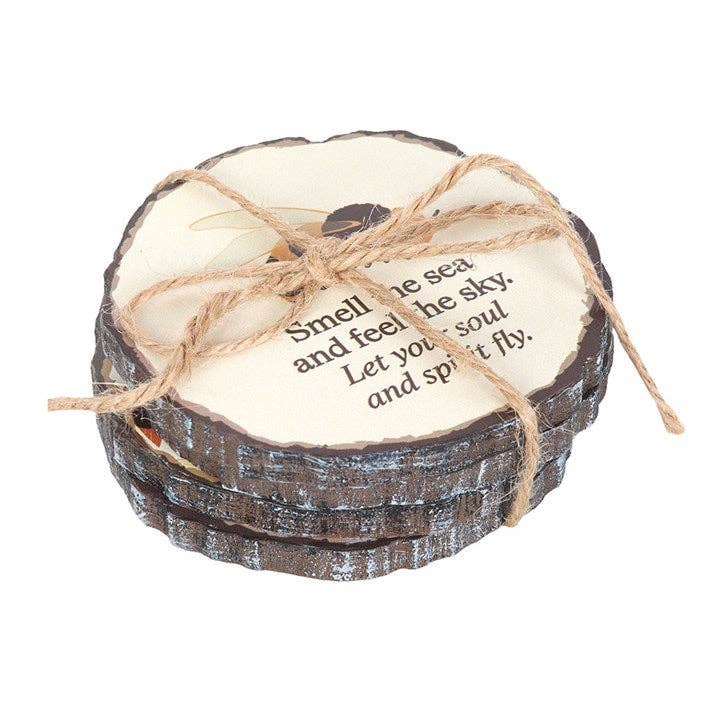 SD Bee Radiant Wood Slice Effect Coaster Set