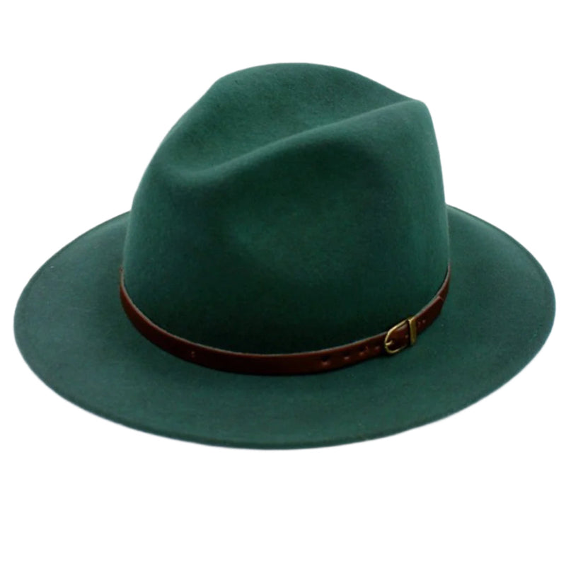 H Paris Classic Wool Fedora Hat with Belt Green
