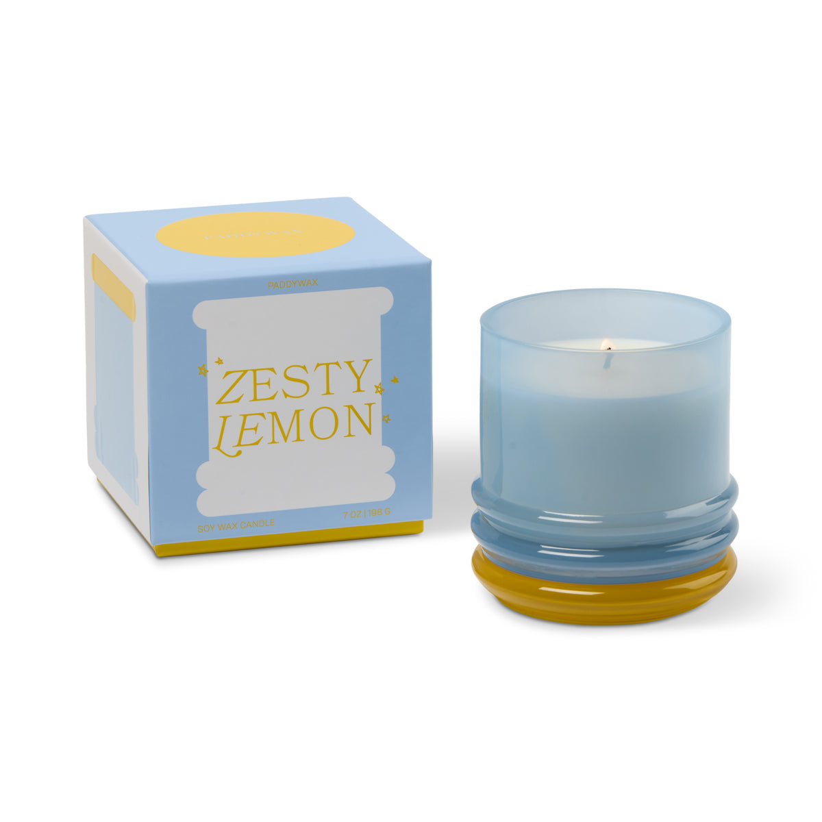 Paddywax Stacked Glass Candle Blue and Yellow - Zesty Lemon