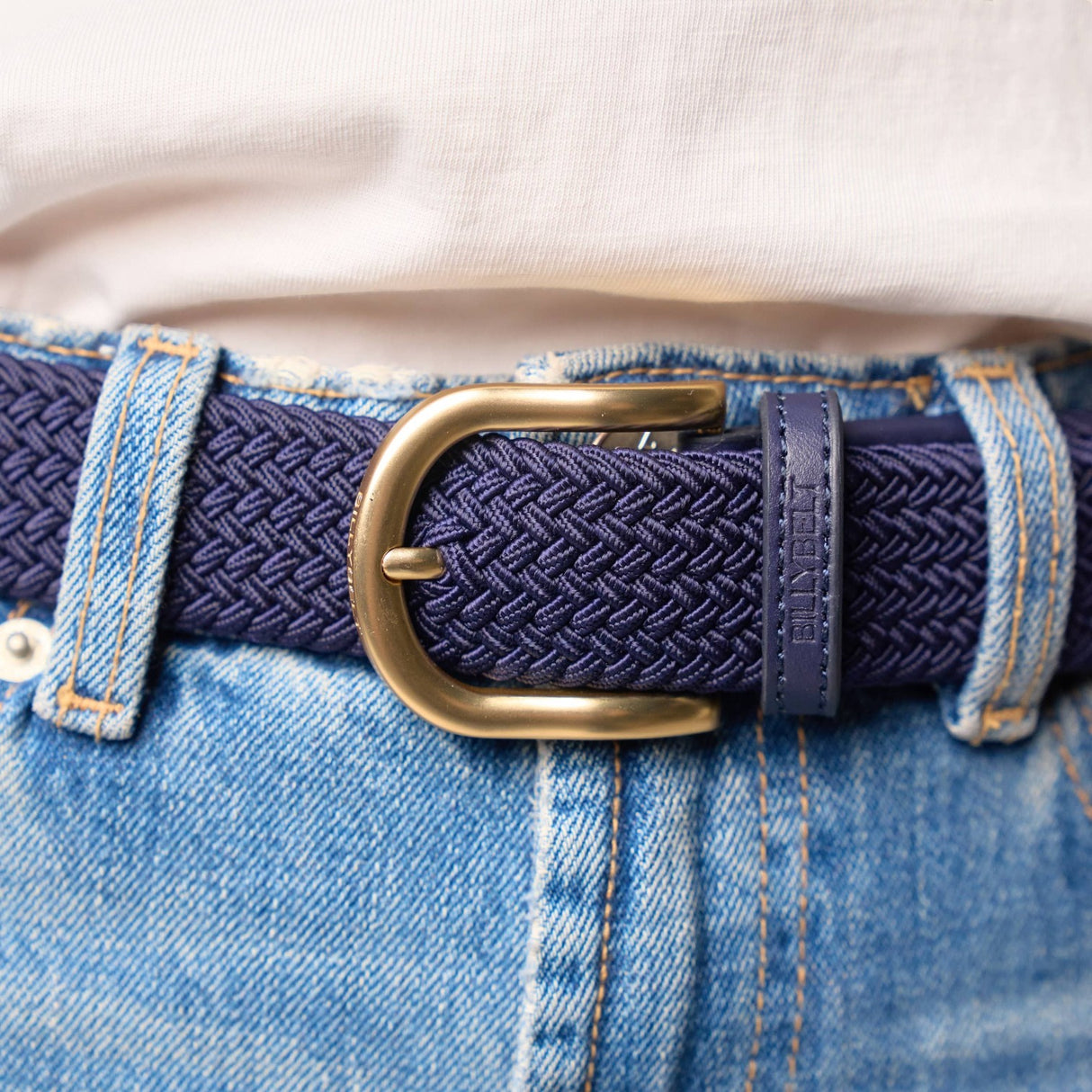 Billy Belt Women's Solid Elastic Braided Belt Navy