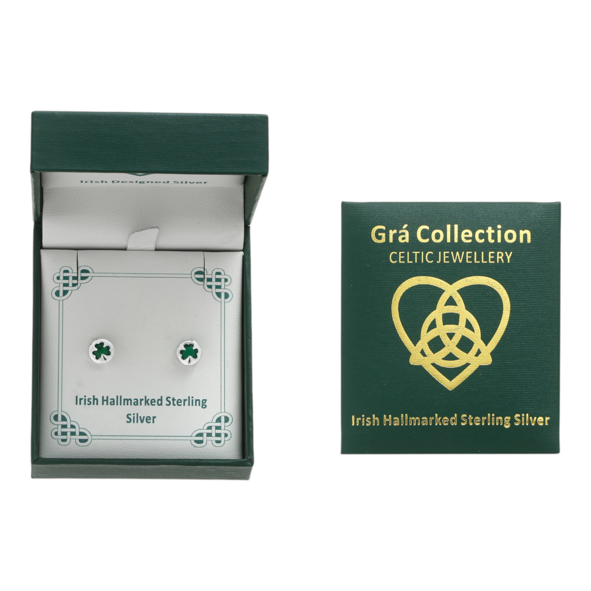 Celtic Ore Shamrock Studs Green CZ