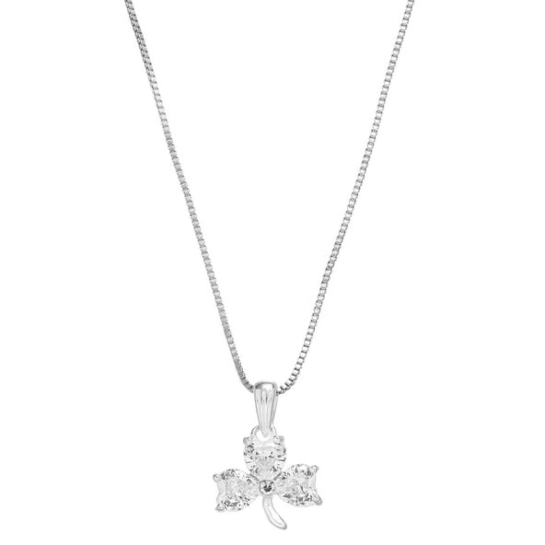 Gra Collection 3 Stone Clear Shamrock Necklace