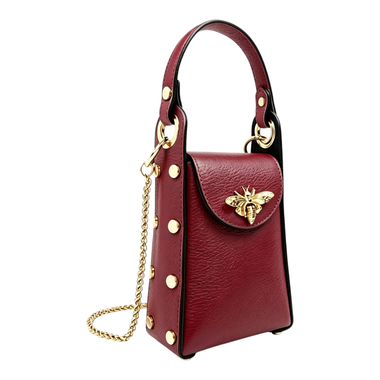 Nanabags Vertical Leather Mini Bag with Bee Detail