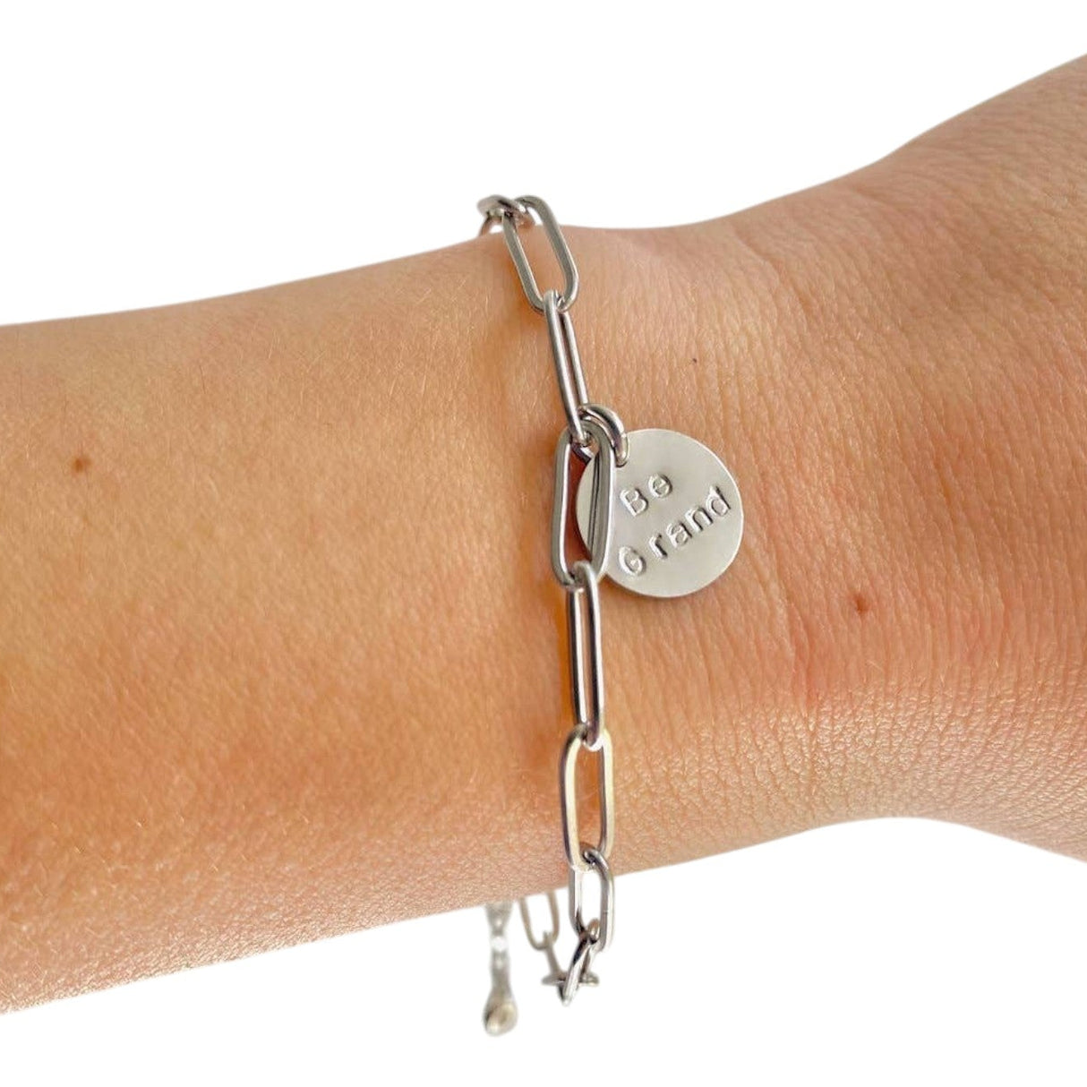 Rudies and Co Be Grand Irish Engraved Paperclip Disc Bracelet