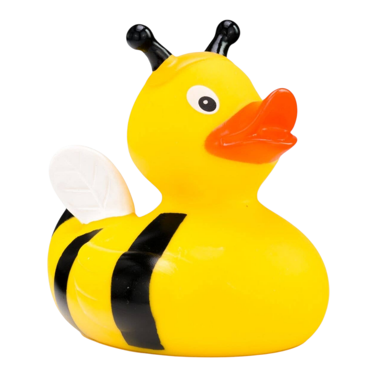 Connemara Country Susi Summ rubber duck designed as a yellow and black bee with white wings and antennas