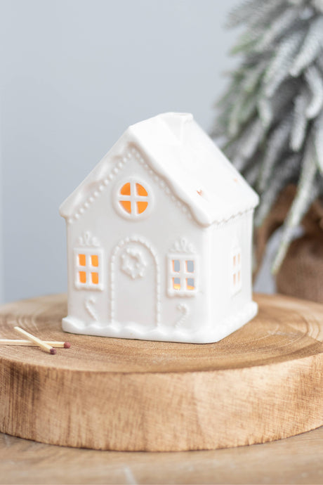 Something Different White Gingerbread House Tealight Holder