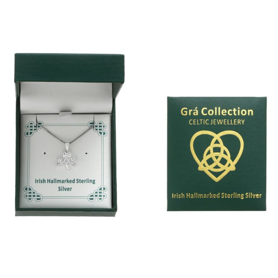 Gra Collection 3 Stone Clear Shamrock Necklace