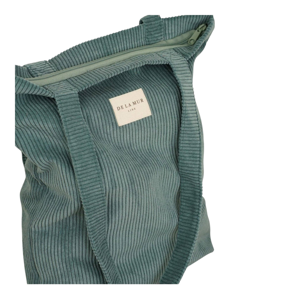 Connemara Country De La Mur jade green corduroy tote bag with top zipper and shoulder straps