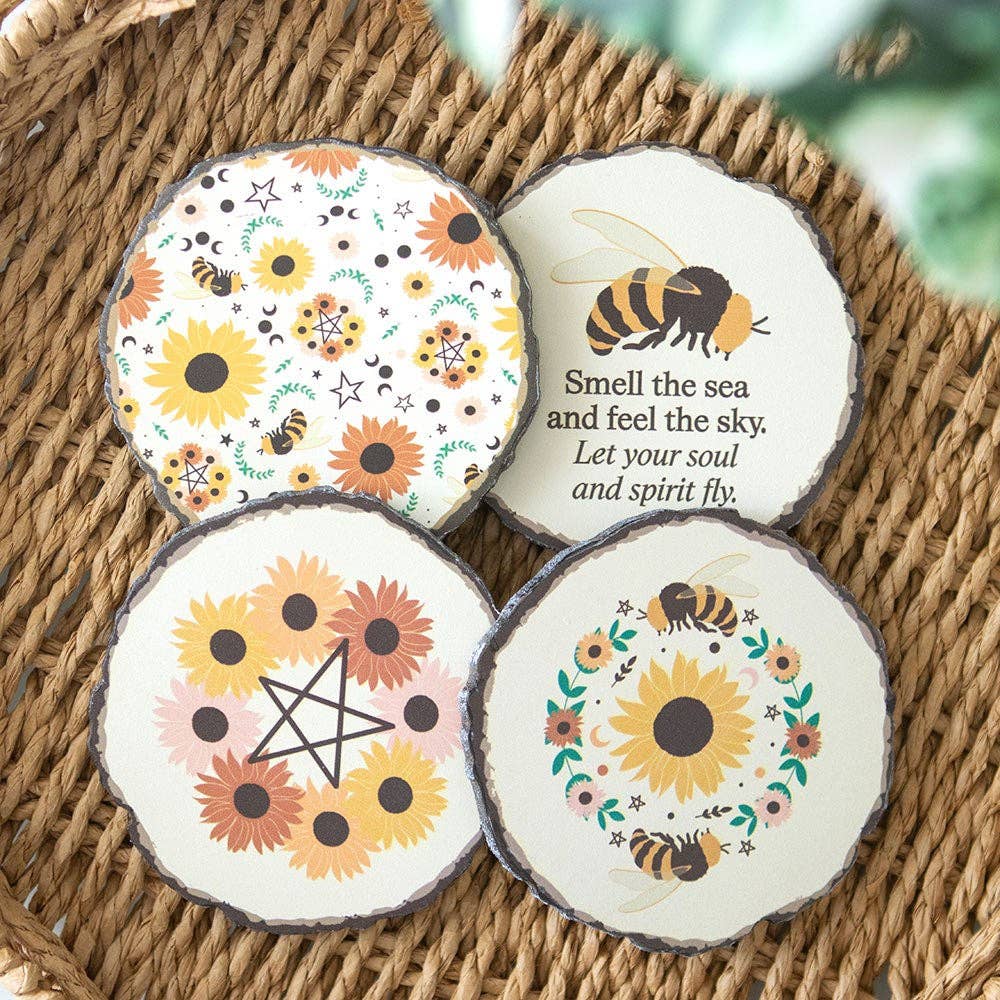 SD Bee Radiant Wood Slice Effect Coaster Set