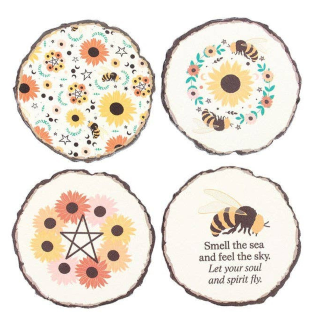 SD Bee Radiant Wood Slice Effect Coaster Set