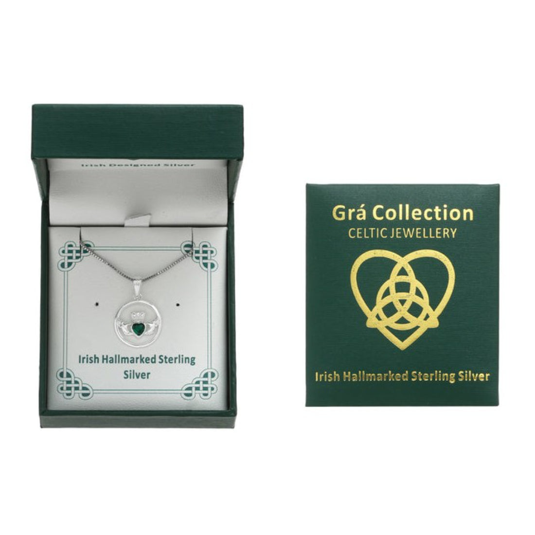 Gra Collection Round Claddagh With Stone Necklace