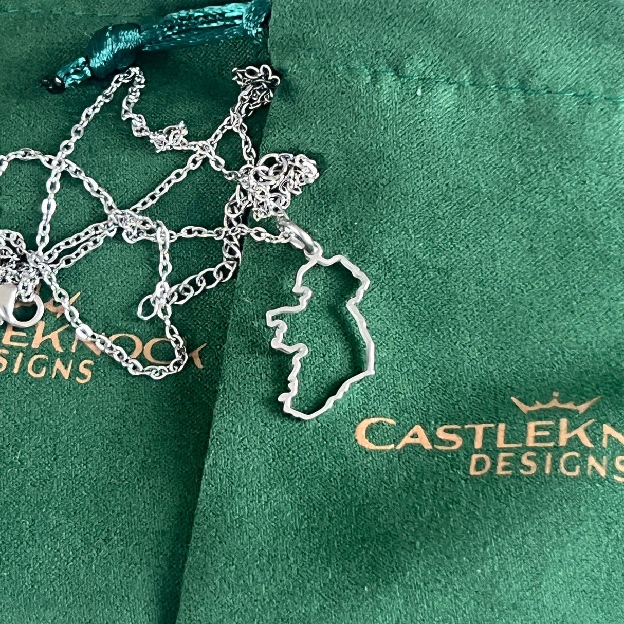 CastleKnock Designs Ireland Map Silver Transparent Necklace