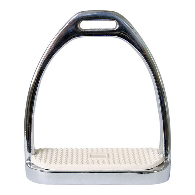 Connemara Country Waldhausen Economy stainless steel stirrup with white rubber tread insert for equestrian use