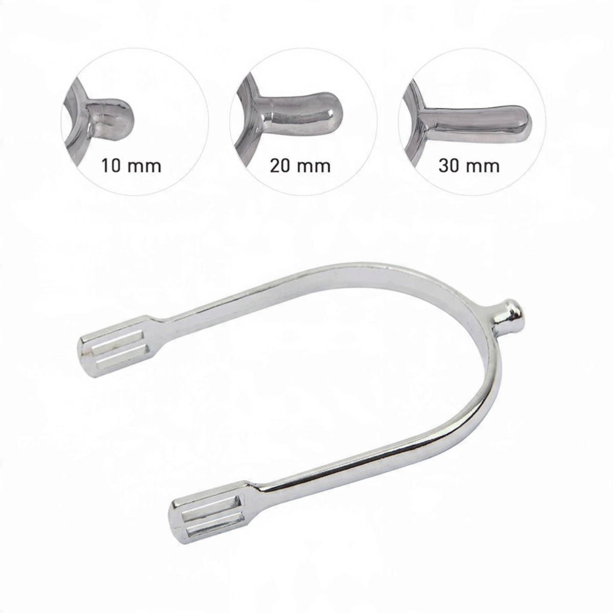 Connemara Country Mackey Price of Wales stainless steel horse riding spurs with 10mm, 20mm, and 30mm neck options