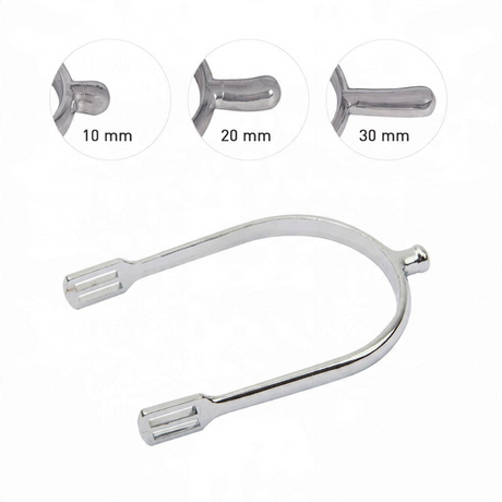 Connemara Country Mackey Price of Wales stainless steel horse riding spurs with 10mm, 20mm, and 30mm neck options