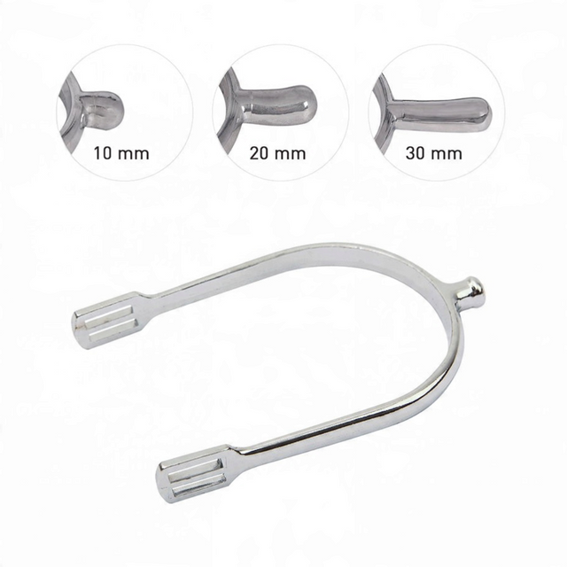 Connemara Country Mackey Price of Wales stainless steel horse riding spurs with 10mm, 20mm, and 30mm neck options