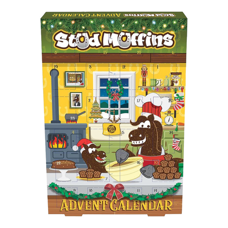 Connemara Country Stud Muffin Advent Calendar featuring festive horse illustrations and 24 mini horse treat doors.