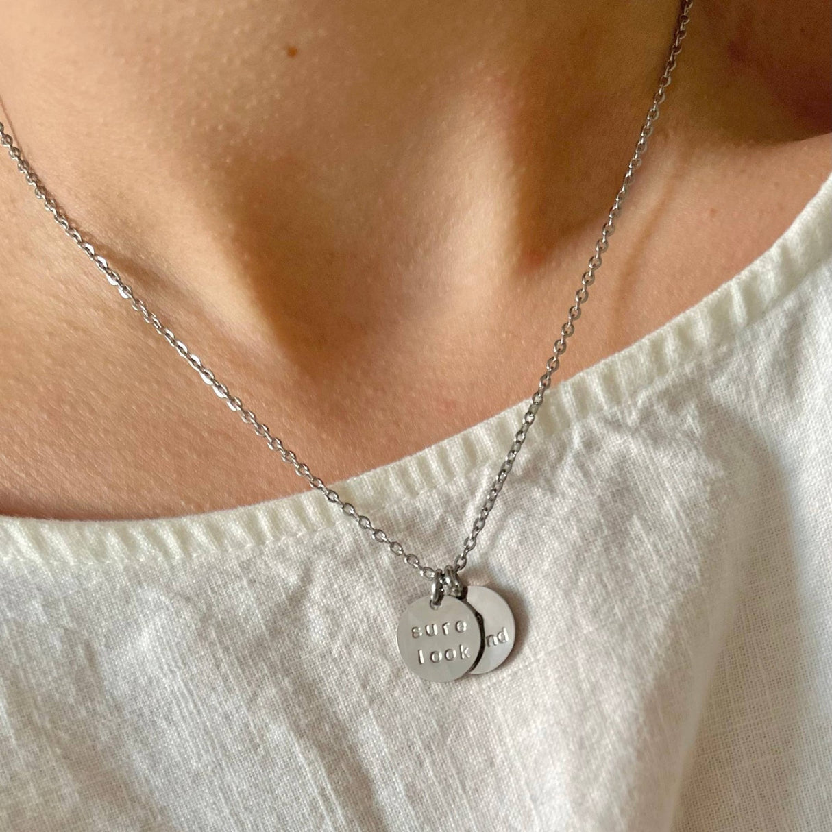 Rudies and Co  'Sure Look Be Grand'  Engraved Disc Necklace