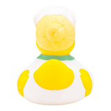 Connemara Country Gisela Health rubber duck nurse back view with blonde hair bun and white uniform