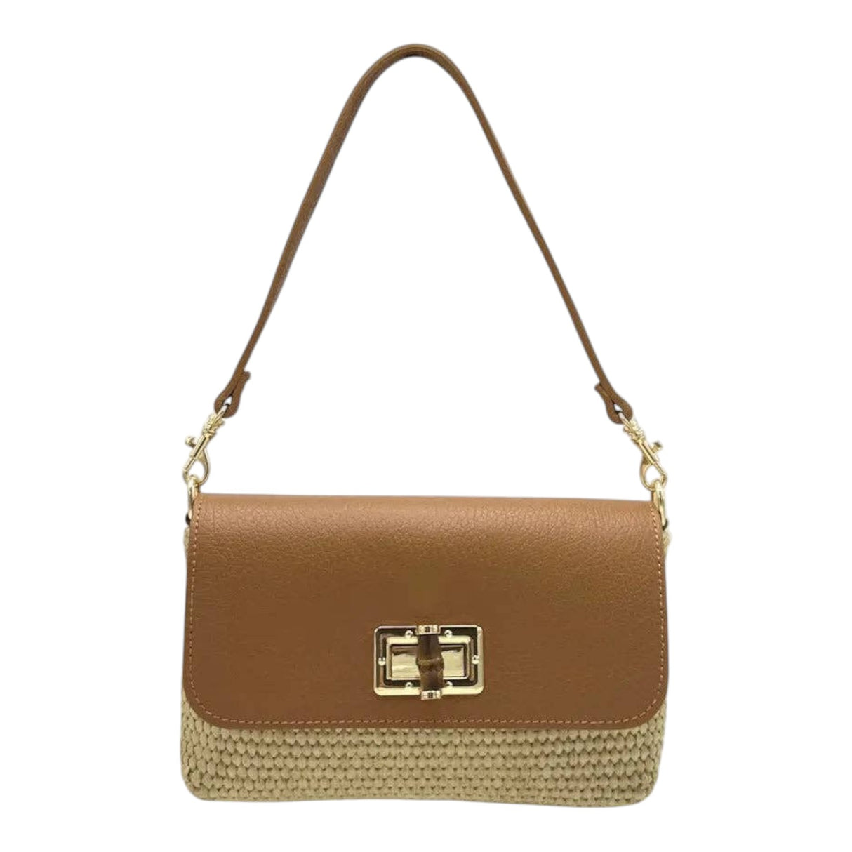 Suie Valentini Leather and Raffia Straw Mini Handbag with Chian