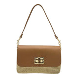 Suie Valentini Leather and Raffia Straw Mini Handbag with Chian