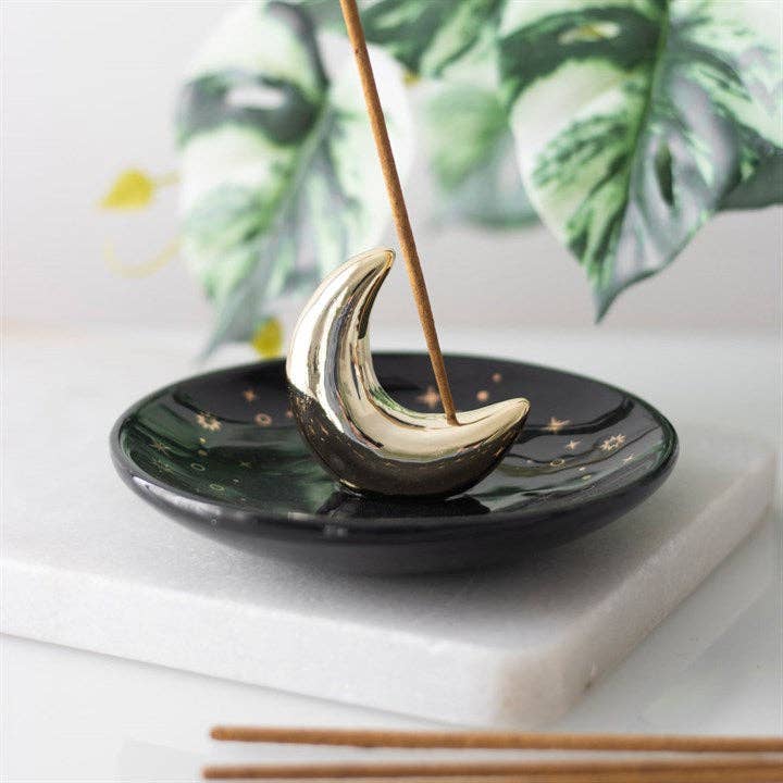 Something Different Gold Crescent Moon Ceramic Incense Stick Holder