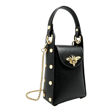 Nanabags Vertical Leather Mini Bag with Bee Detail
