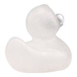 Connemara Country Silke Silver Glitter bath duck with a transparent body and sparkling silver particles, 8 cm tall.