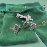 CastleKnock Designs Irish Harp Silver Plated Cufflinks Tie Clip and Suit Pin