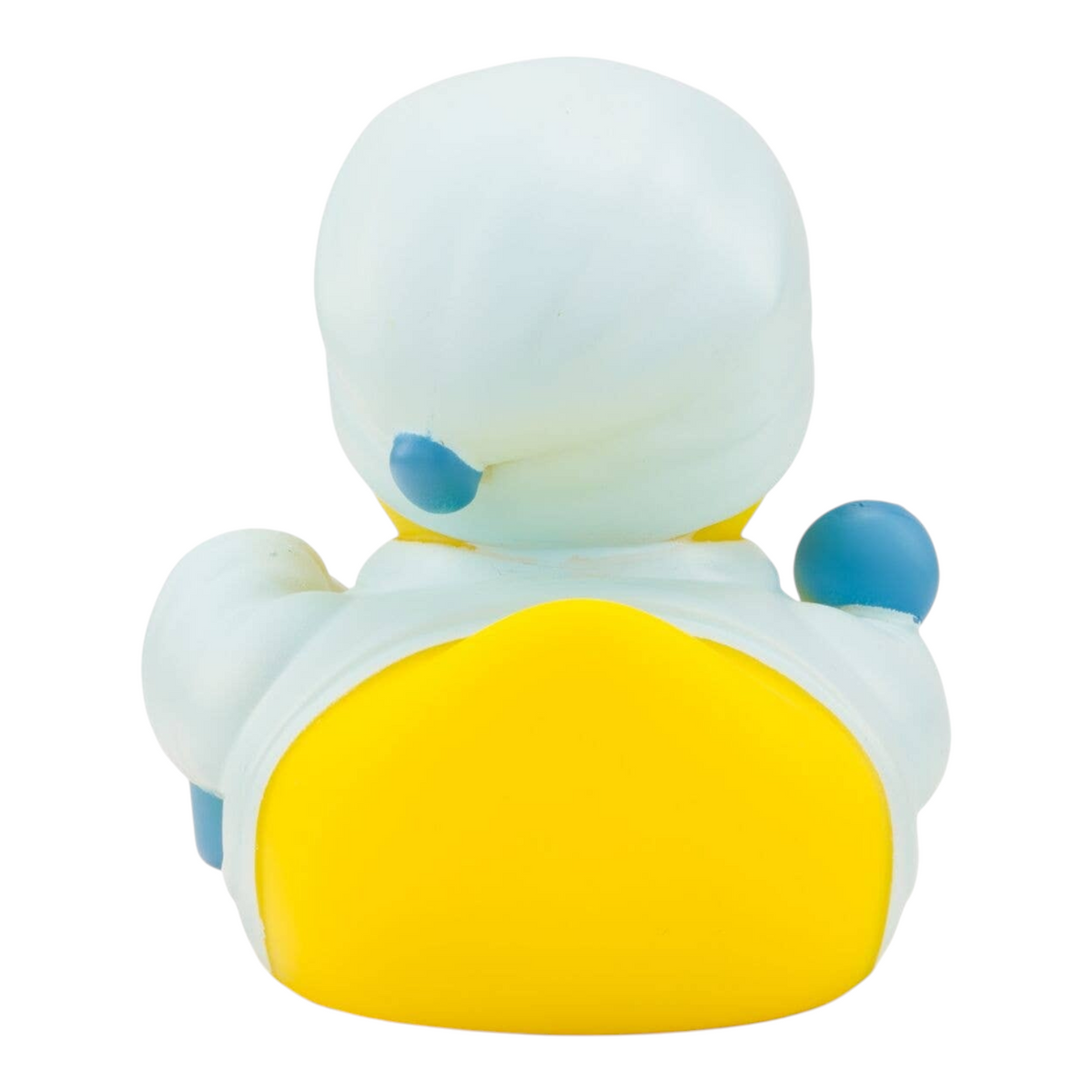 Connemara Country Antonia sauna rubber duck wearing a bathrobe and towel turban, seen from the back
