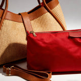 Nanabags Raffia Tote Bag with Leather Trim