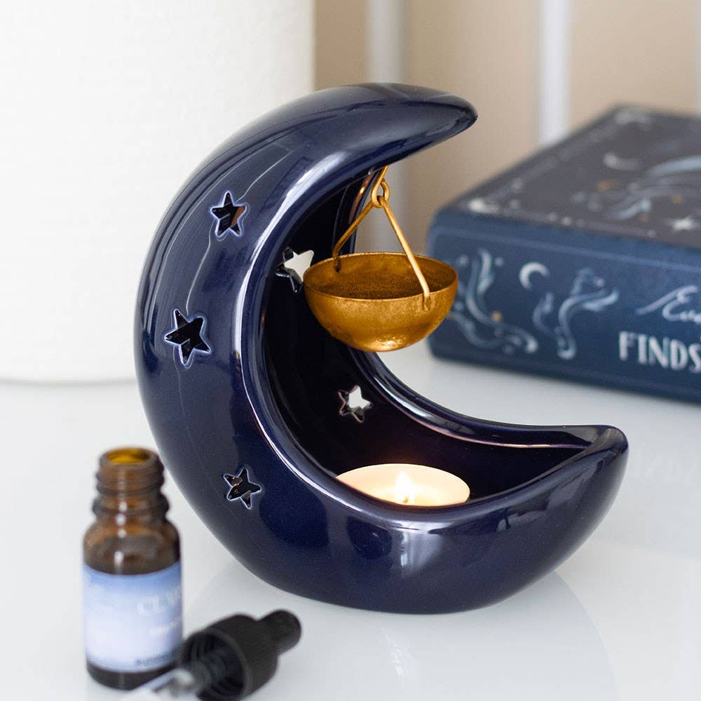 Something Different Blue Crescent Moon Hanging Oil Burner