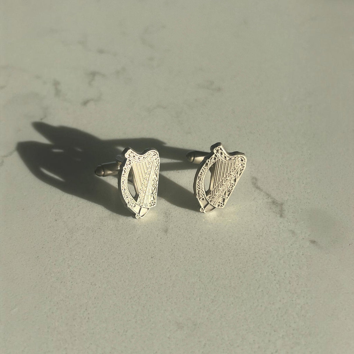 CastleKnock Designs Irish Harp Silver Plated Cufflinks Tie Clip and Suit Pin